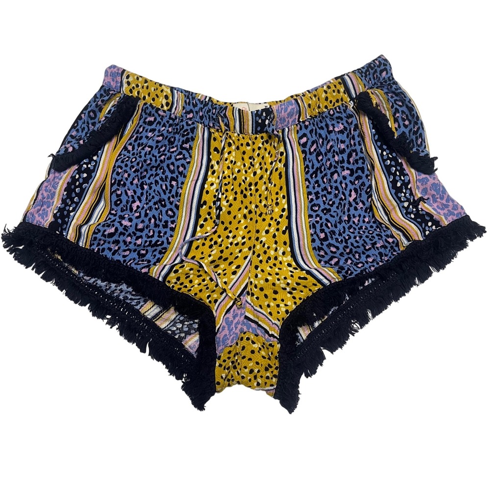 Peter‎ Alexander Mixed Animal Print Pajama Shorts Blue Yellow Fringe Medium